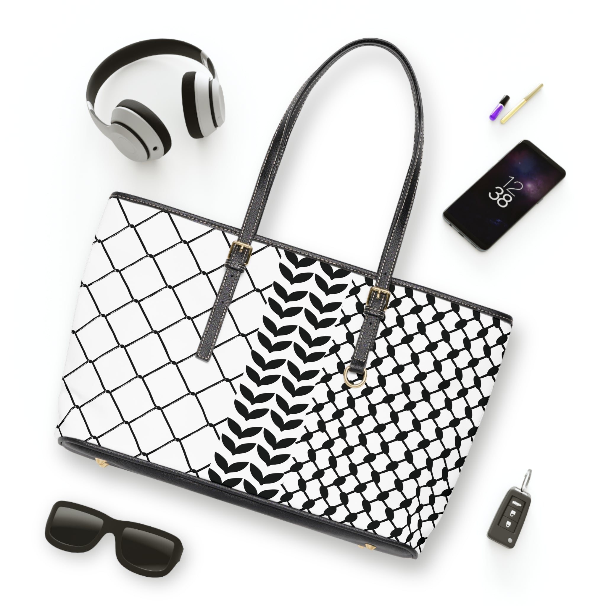 Custom PU Leather Shoulder Bag with Kufiya Pattern
