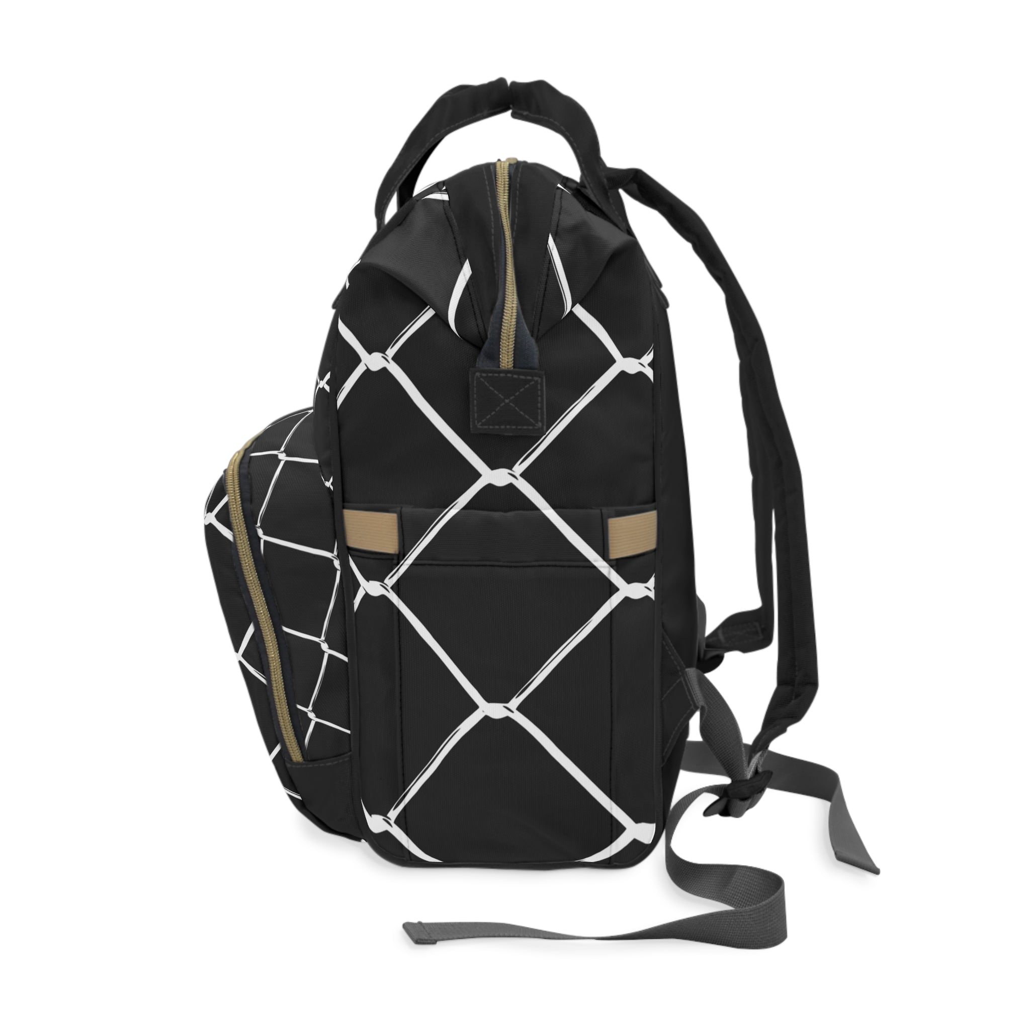 Multifunctional Diaper Backpack with Kufiya Pattern Black