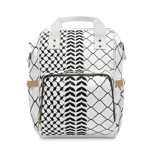 Multifunctional Diaper Backpack with Kufiya Pattern