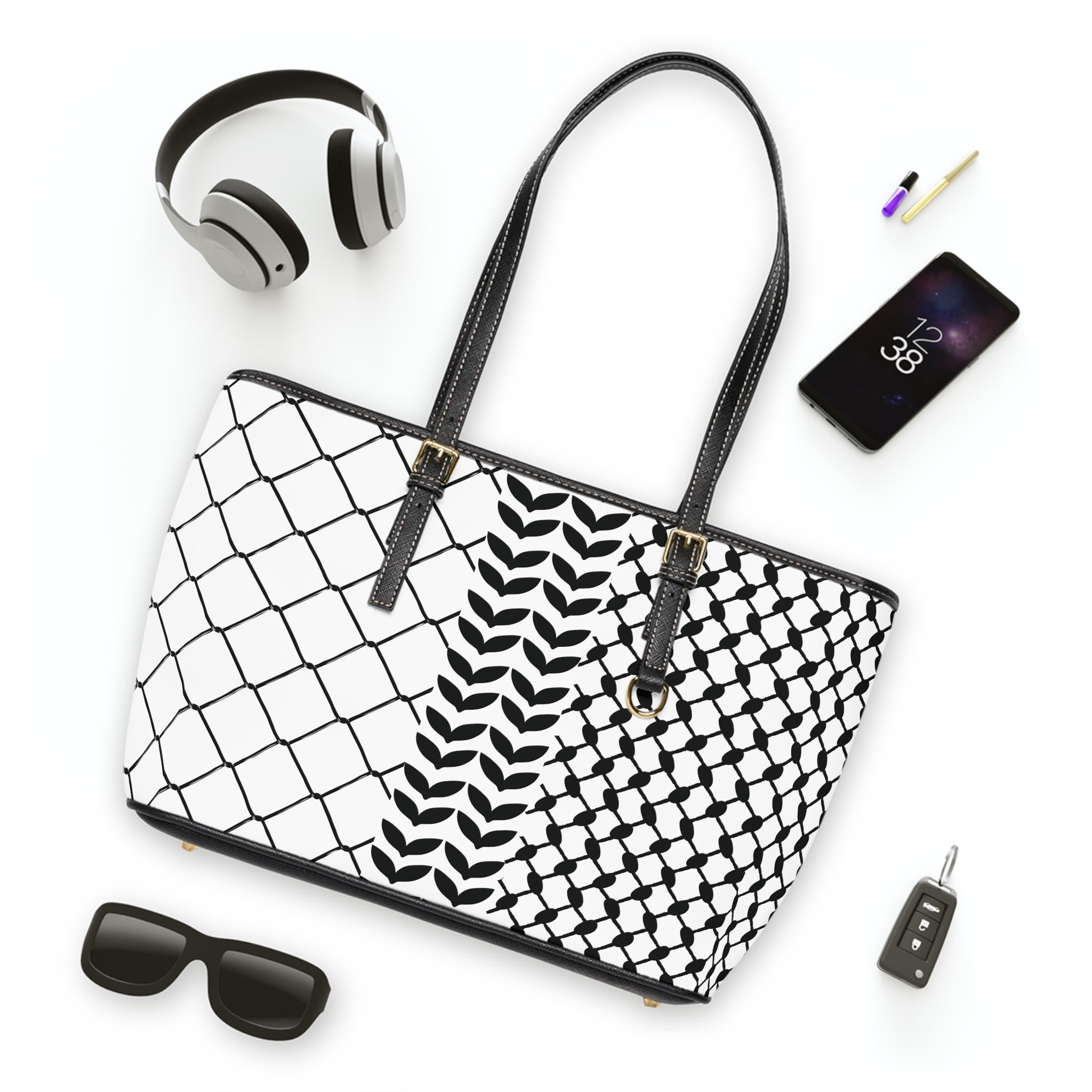 Custom PU Leather Shoulder Bag with Kufiya Pattern