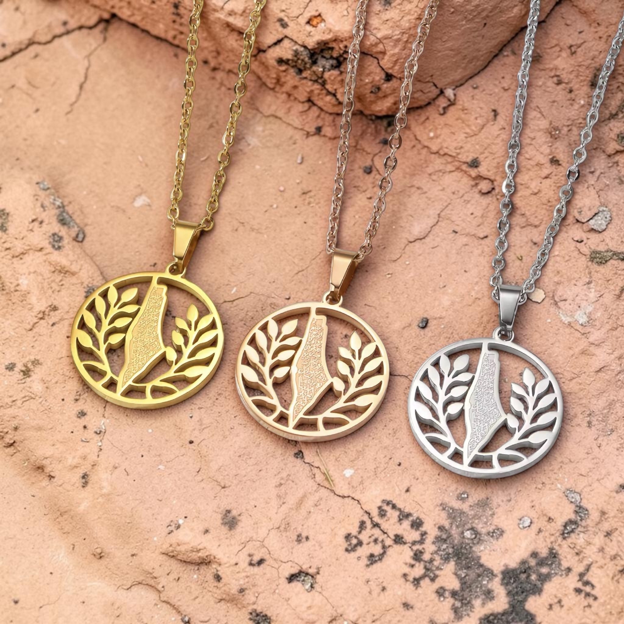 Custom-Made Palestine Map & Olive Branch Necklace – Exclusive to The Kufiya Shop