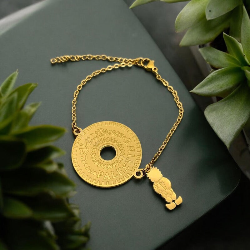 Handala Heartbeat: Stainless Steel Bracelet with Handala Boy Pendant