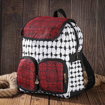 Handmade Tatreez & Kufiya Pattern Embroidered Backpack – Palestinian Craftsmanship