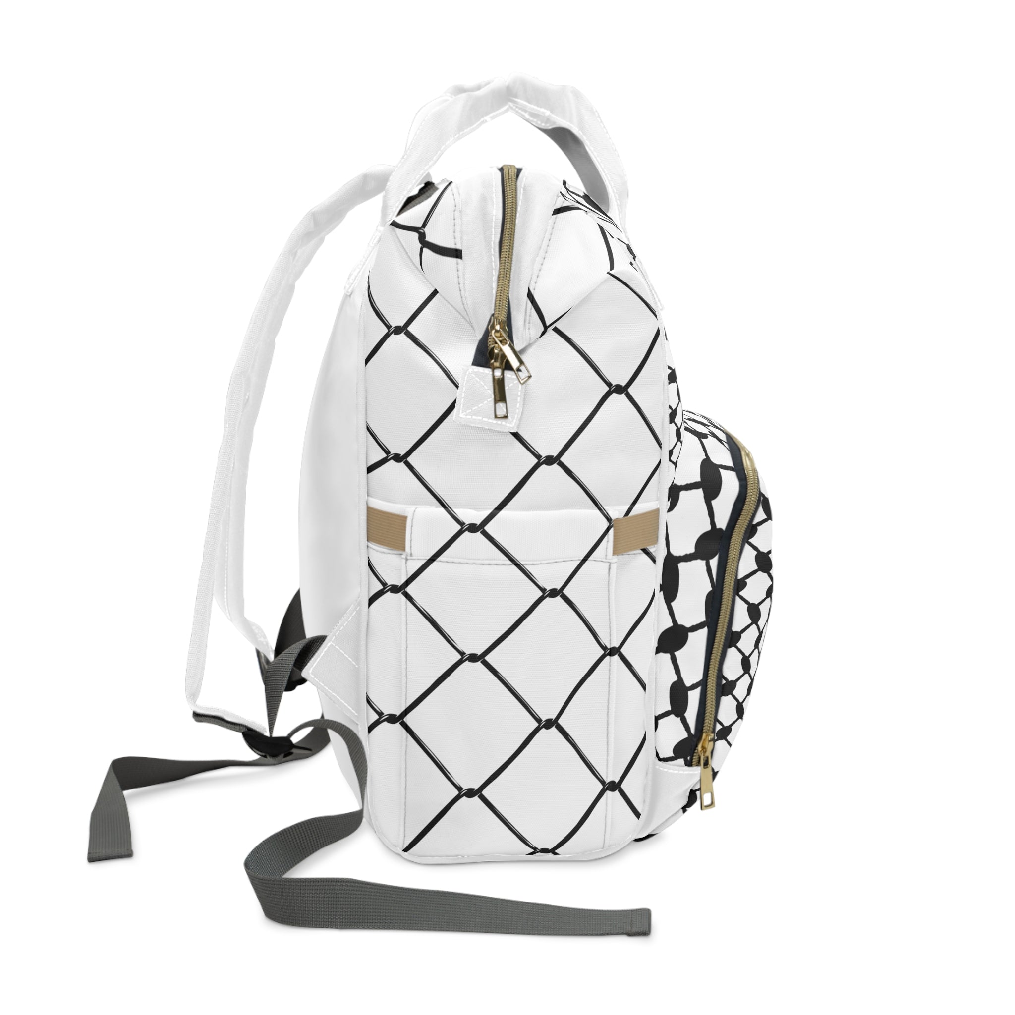 Multifunctional Diaper Backpack with Kufiya Pattern