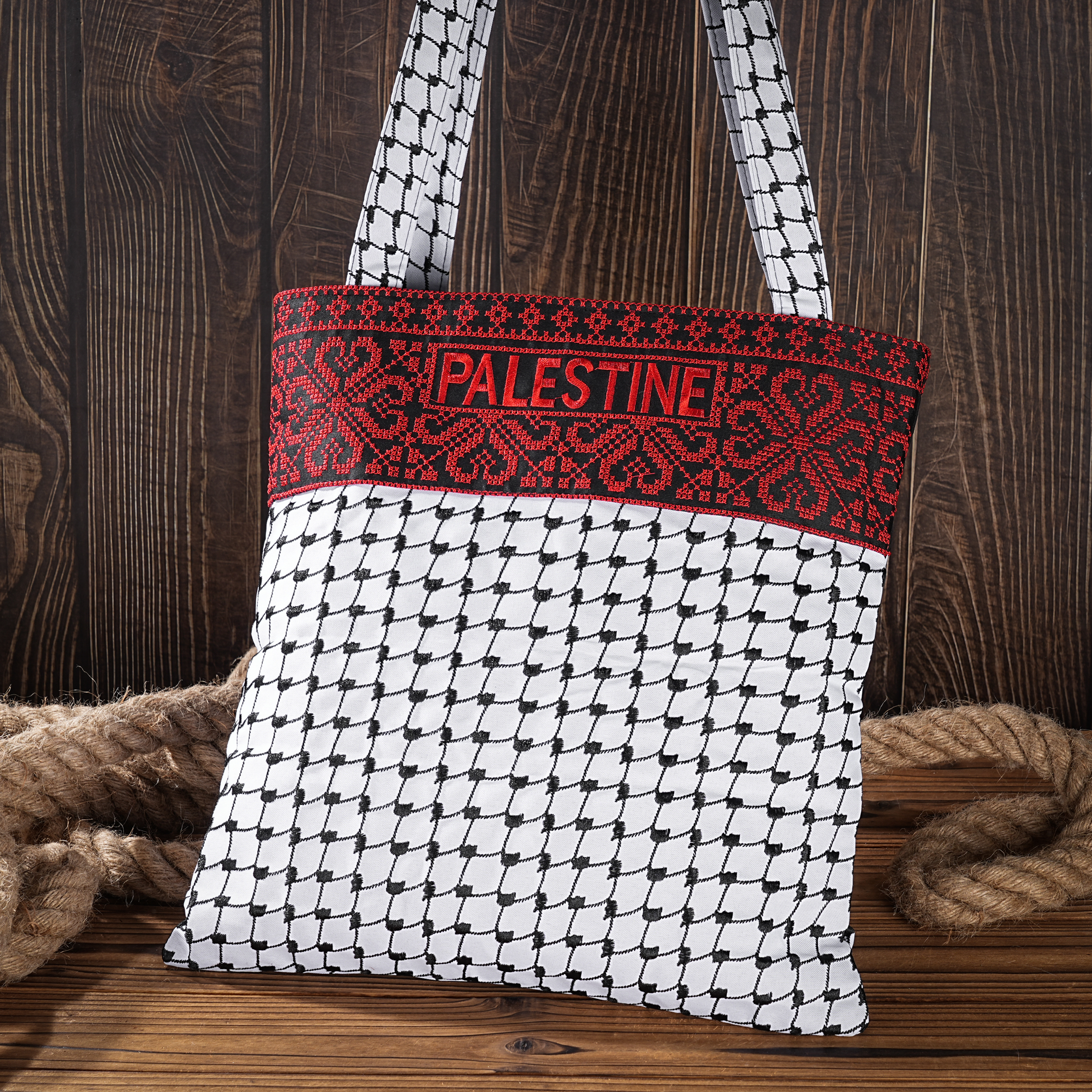 Handmade Palestine Embroidered Tote Bag – Tatreez & Kufiya Fusion