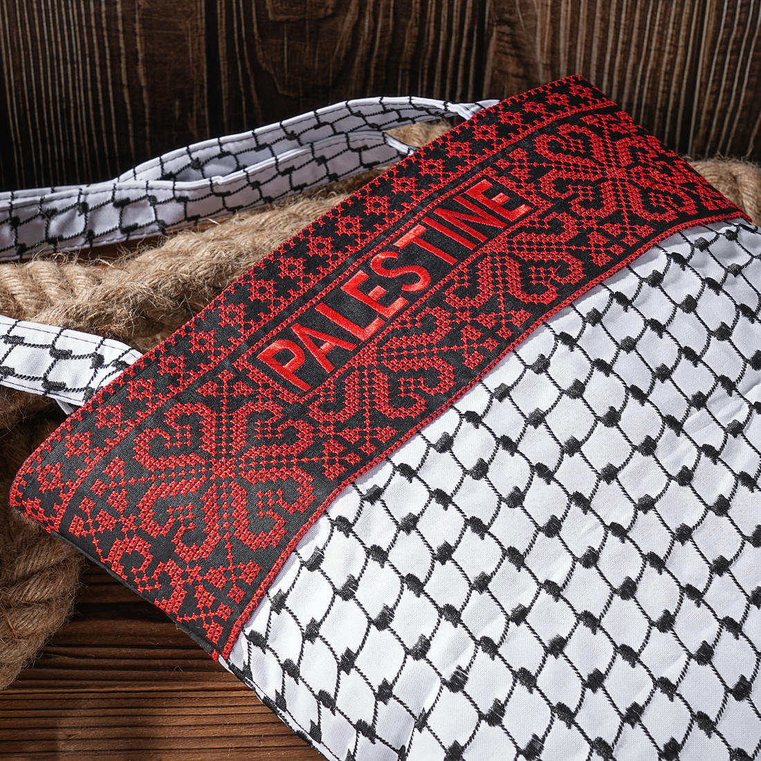 Handmade Palestine Embroidered Tote Bag – Tatreez & Kufiya Fusion