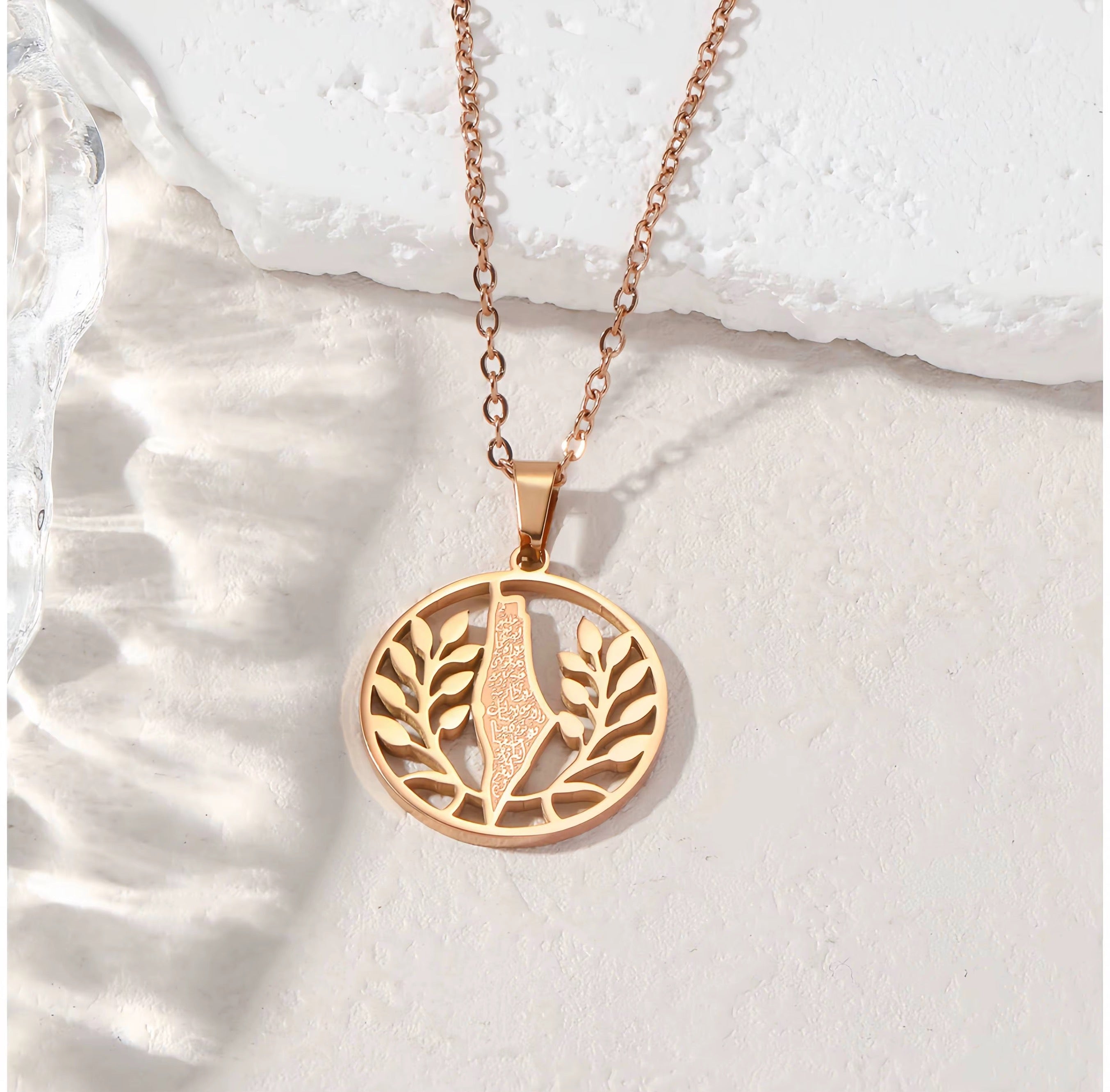 Custom-Made Palestine Map & Olive Branch Necklace – Exclusive to The Kufiya Shop
