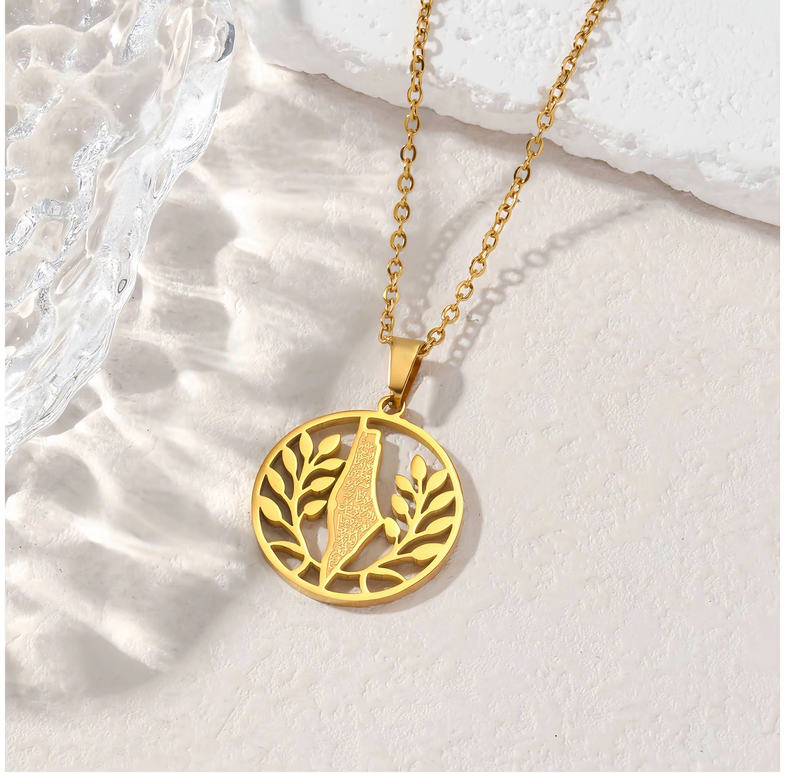 Custom-Made Palestine Map & Olive Branch Necklace – Exclusive to The Kufiya Shop