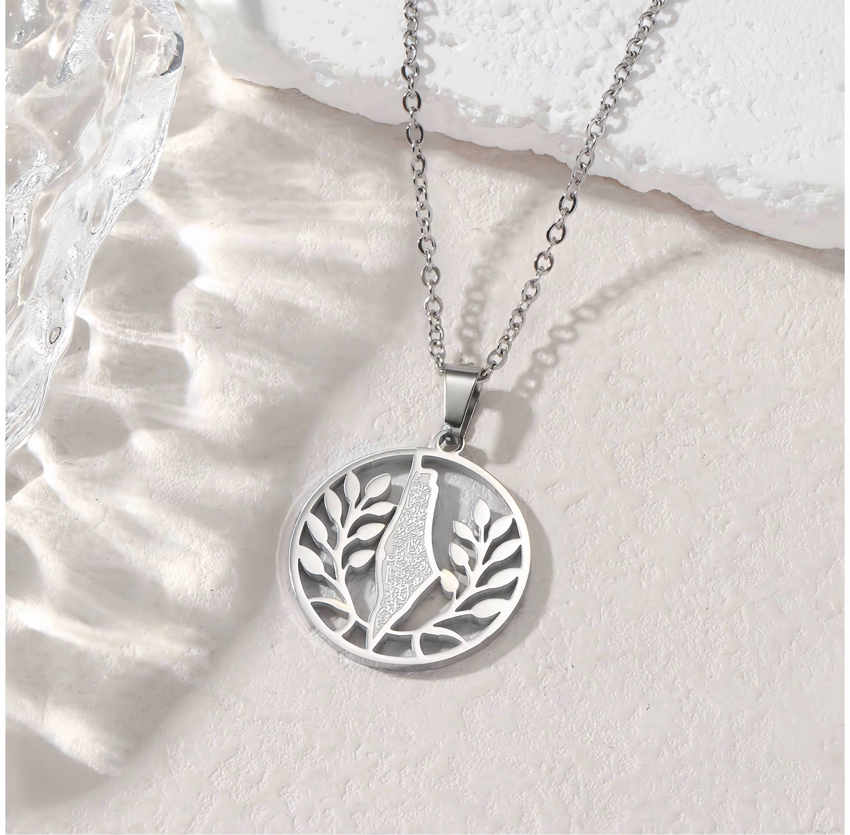 Custom-Made Palestine Map & Olive Branch Necklace – Exclusive to The Kufiya Shop