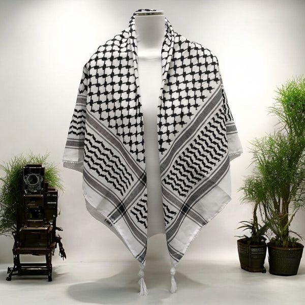 Classic White and Black kufiya special made | Traditional Palestinian Keffiyeh Scarf