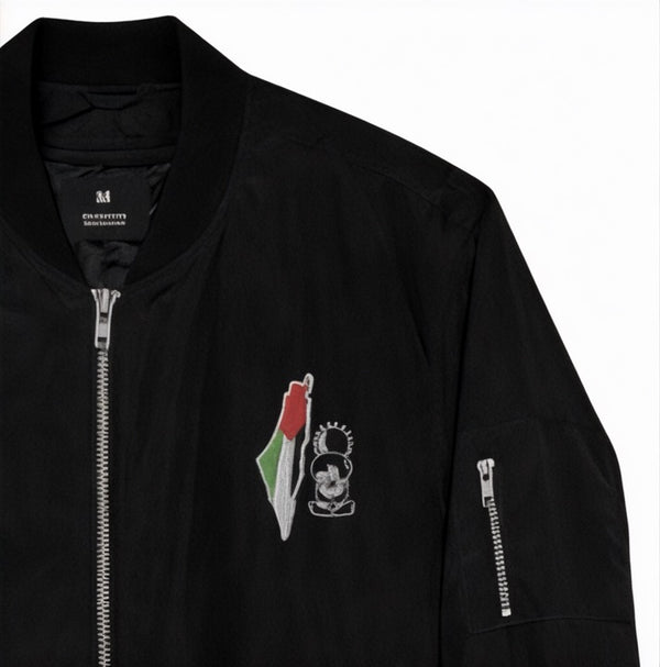 Palestine Map &amp; Handala Embroidered Bomber Jacket – A Bold Statement of Resistance