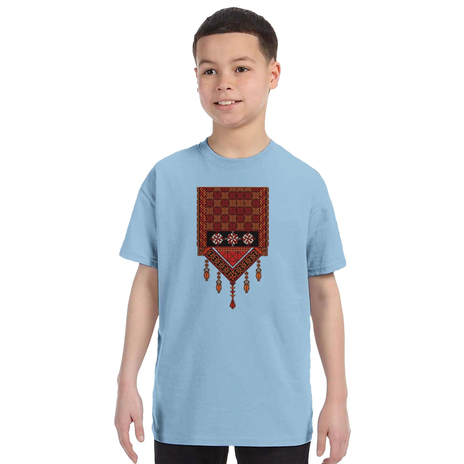 Support Palestinian Heritage with Our Kids Tatreez Crewneck T-shirt - The Kufiya ShopSupport Palestinian Heritage with Our Kids Tatreez Crewneck T-shirtPrint MaterialThe Kufiya StoreThe Kufiya Shop71ab1fc6 - 62c3 - 4700 - 9afe - 49d58f92772bSLight Blue2ceb5b36 - a706 - 434f - 8f77 - cdd2277aacce