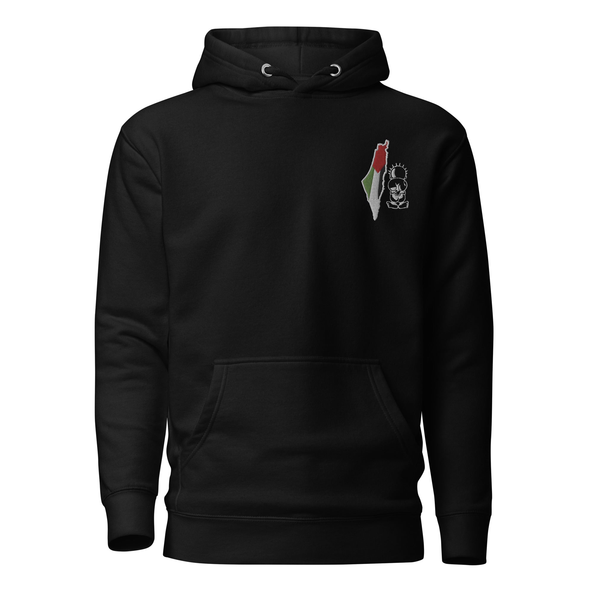 Unisex Palestine Map & Handala Embroidered Hoodie – Soft, Stylish & Iconic