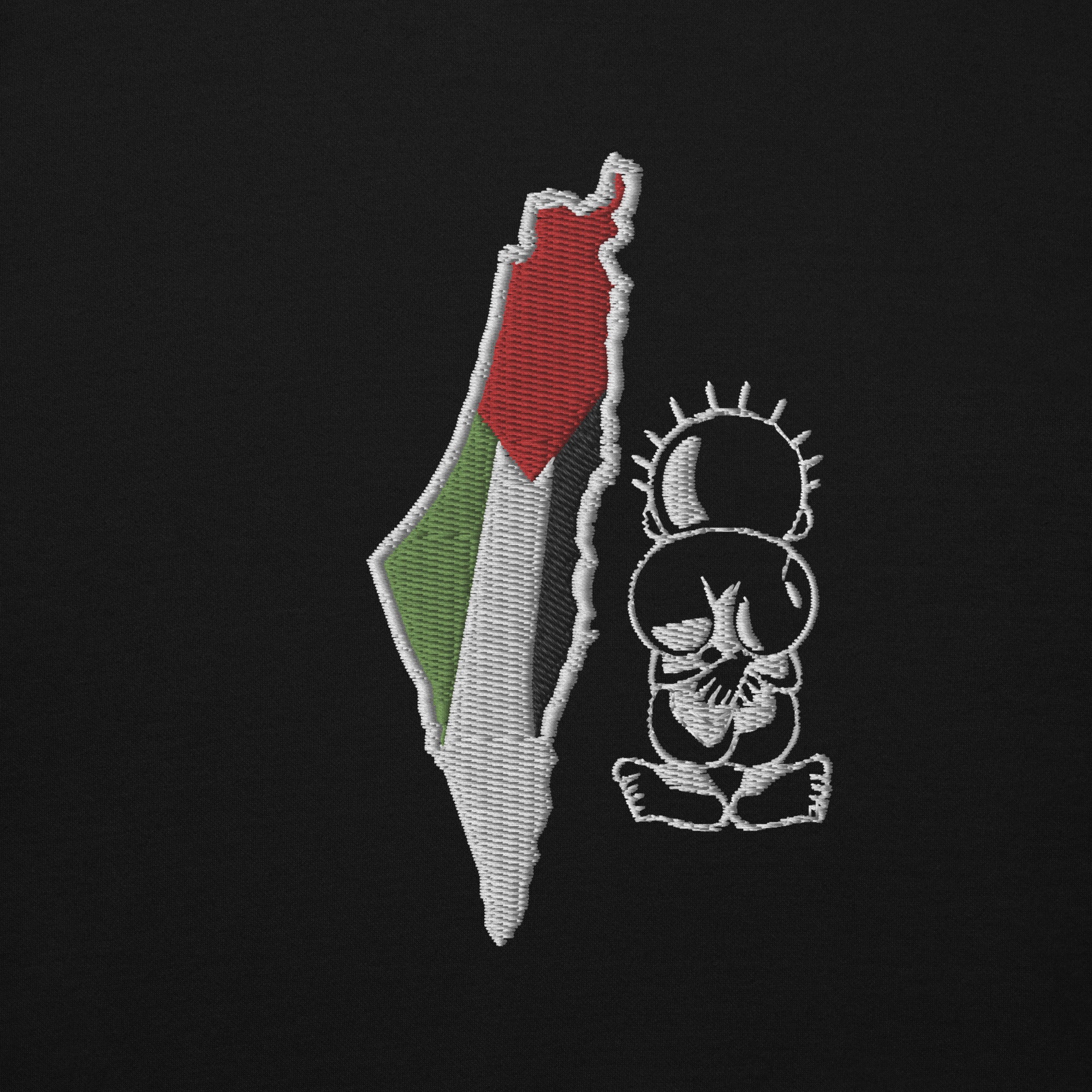 Unisex Palestine Map & Handala Embroidered Hoodie – Soft, Stylish & Iconic