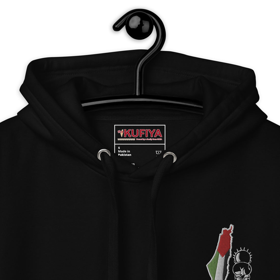 Unisex Palestine Map & Handala Embroidered Hoodie – Soft, Stylish & Iconic