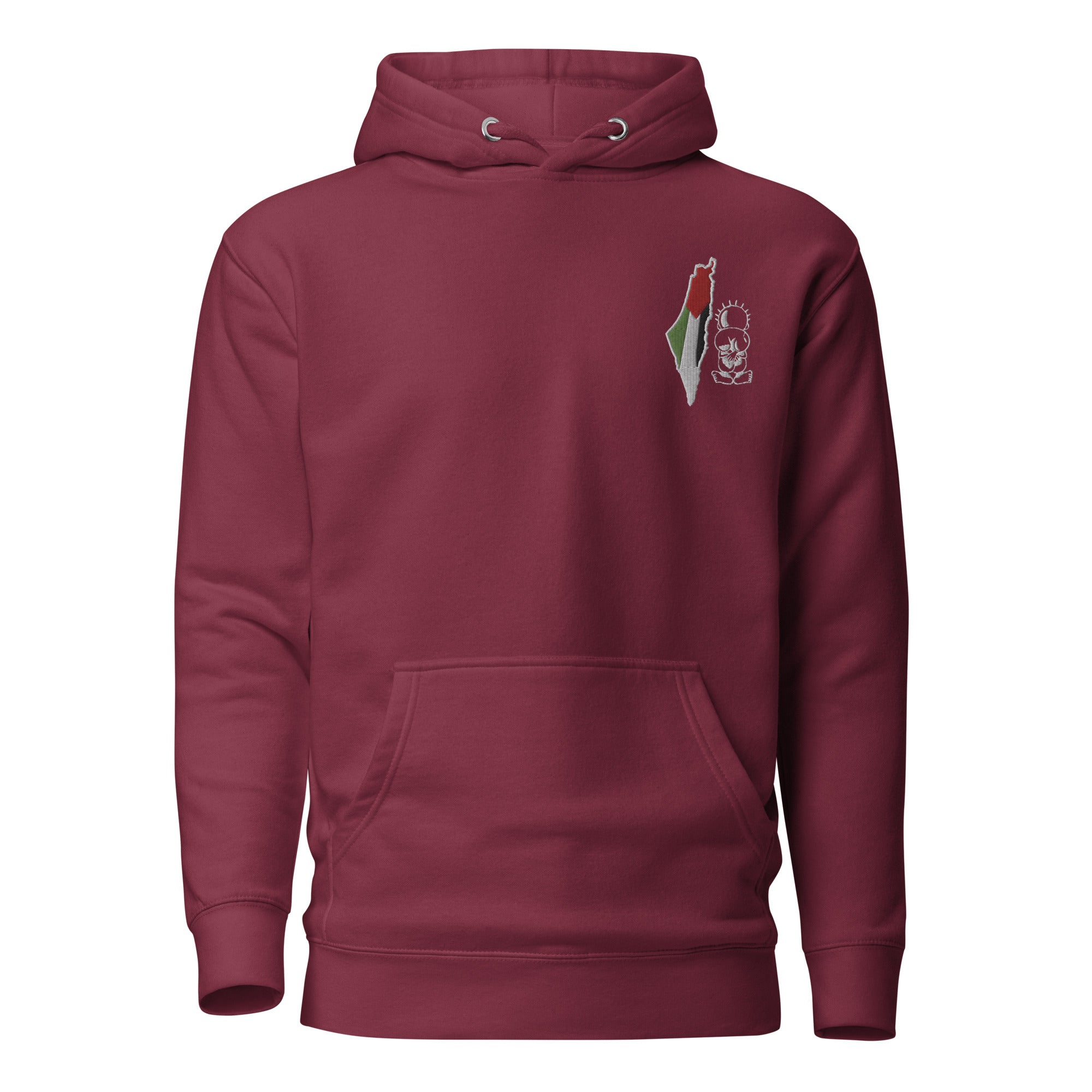 Unisex Palestine Map & Handala Embroidered Hoodie – Soft, Stylish & Iconic