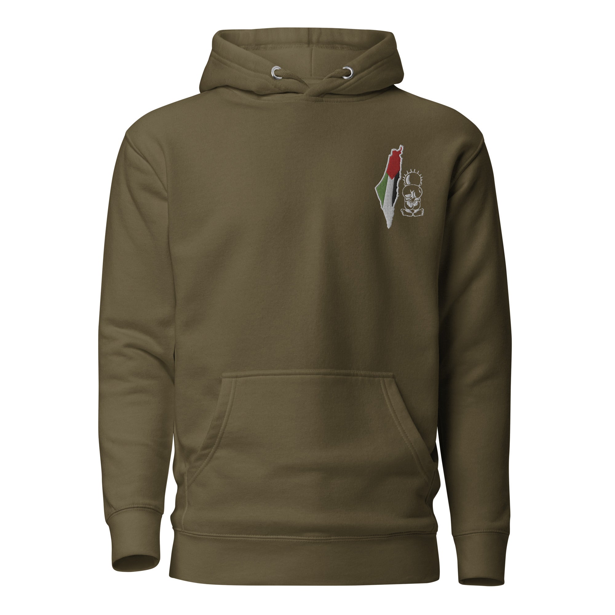 Unisex Palestine Map & Handala Embroidered Hoodie – Soft, Stylish & Iconic