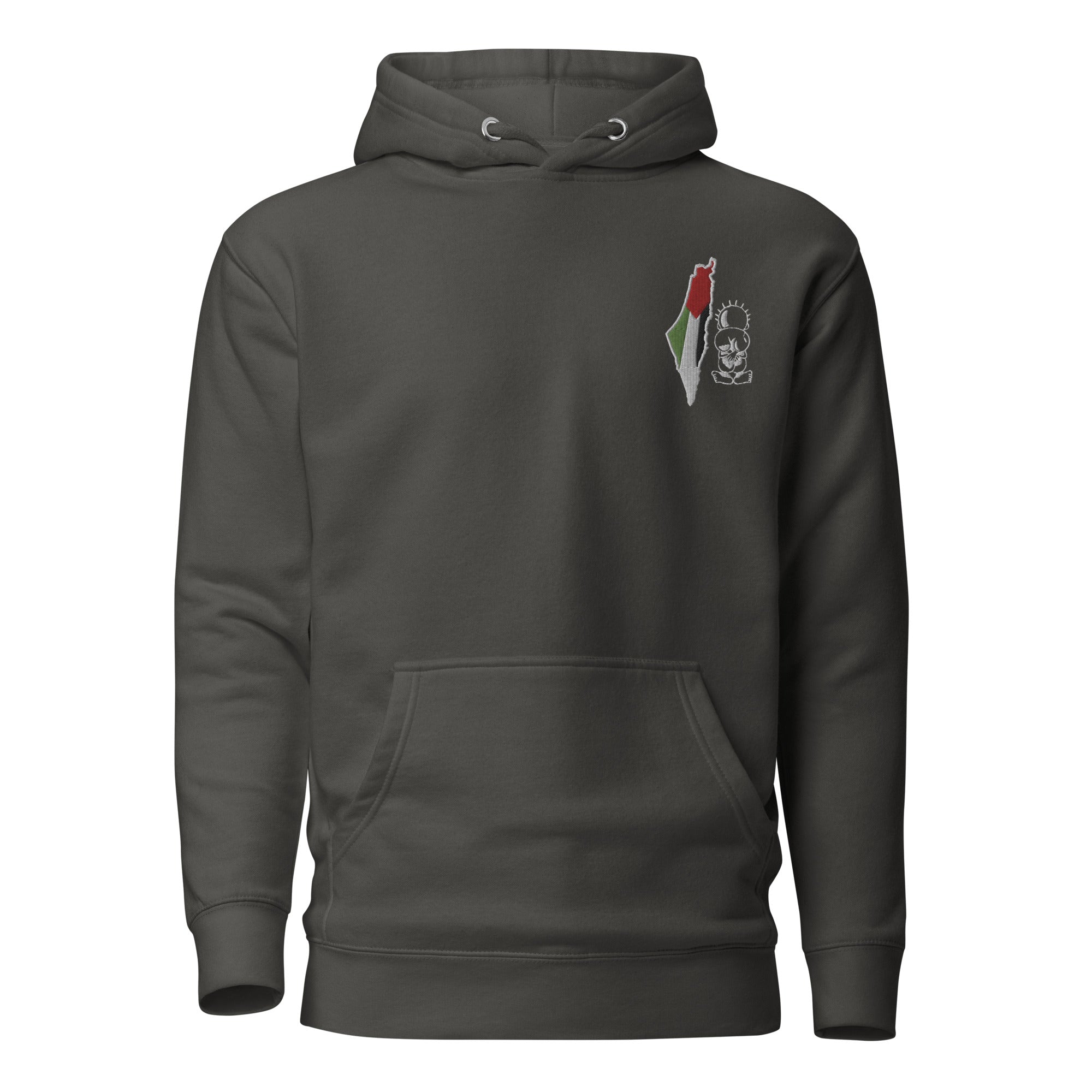 Unisex Palestine Map & Handala Embroidered Hoodie – Soft, Stylish & Iconic
