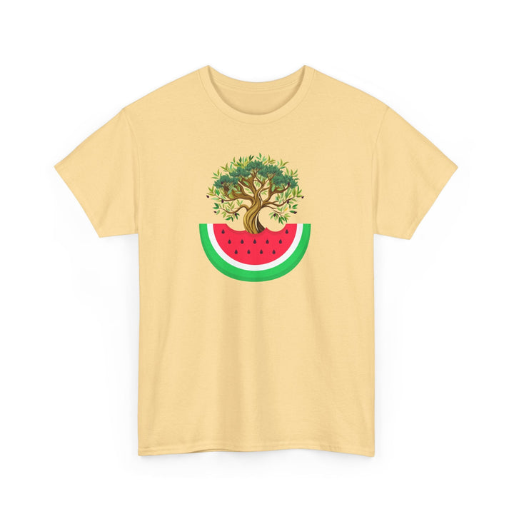 Watermelon & Olive Tree T-Shirt: A Taste of Palestine - The Kufiya ShopWatermelon & Olive Tree T-Shirt: A Taste of PalestineT-ShirtPrintifyThe Kufiya Shop27989361350978247525Yellow HazeSWatermelon & Olive Tree T-Shirt: A Taste of Palestine