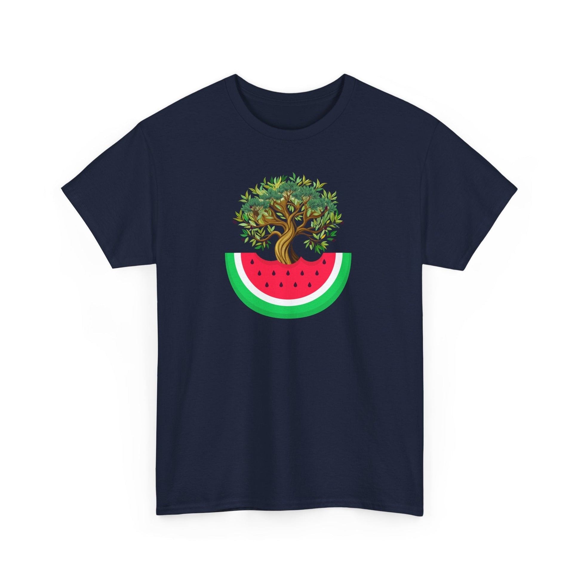 Watermelon & Olive Tree T-Shirt: A Taste of Palestine - The Kufiya ShopWatermelon & Olive Tree T-Shirt: A Taste of PalestineT-ShirtPrintifyThe Kufiya Shop28699322483463754260NavySWatermelon & Olive Tree T-Shirt: A Taste of Palestine