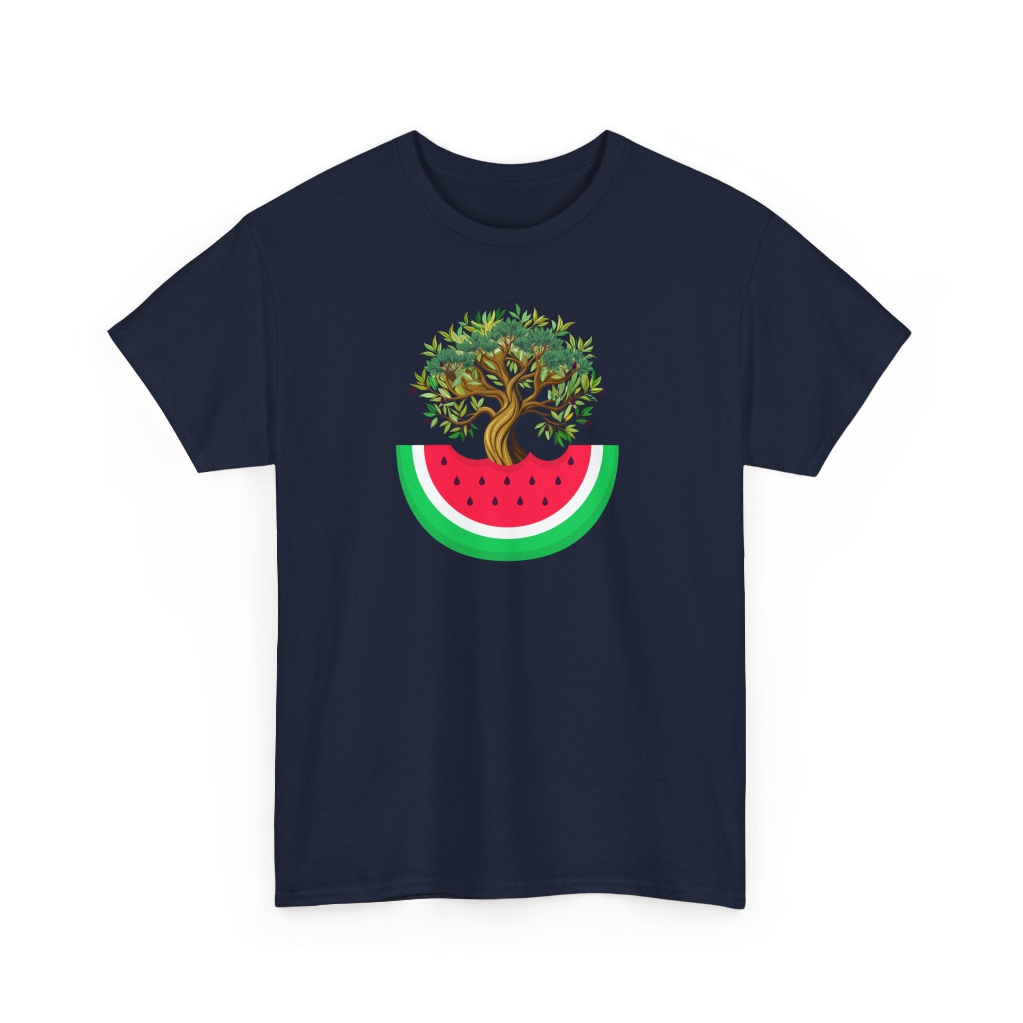 Watermelon & Olive Tree T-Shirt: A Taste of Palestine - The Kufiya ShopWatermelon & Olive Tree T-Shirt: A Taste of PalestineT-ShirtPrintifyThe Kufiya Shop28699322483463754260NavySWatermelon & Olive Tree T-Shirt: A Taste of Palestine