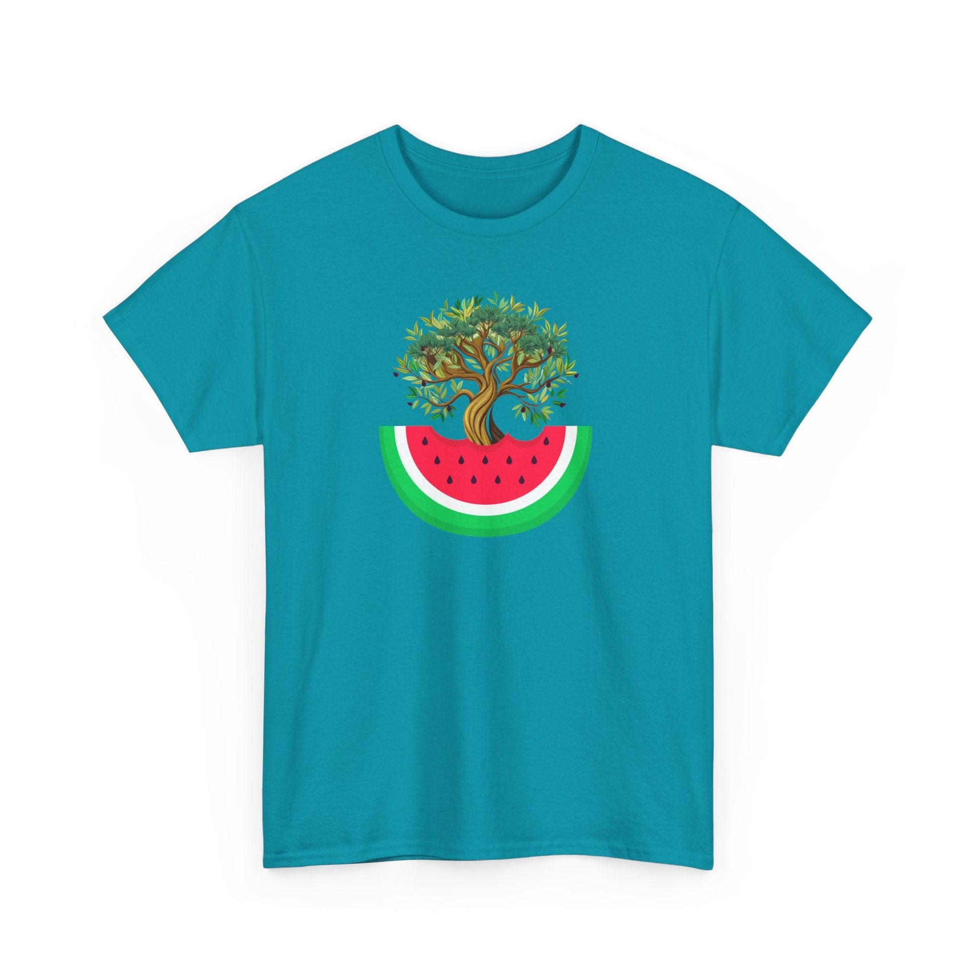 Watermelon & Olive Tree T-Shirt: A Taste of Palestine - The Kufiya ShopWatermelon & Olive Tree T-Shirt: A Taste of PalestineT-ShirtPrintifyThe Kufiya Shop33466524861513333605Tropical BlueSWatermelon & Olive Tree T-Shirt: A Taste of Palestine