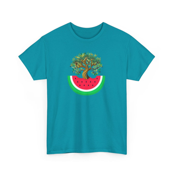 Watermelon & Olive Tree T-Shirt: A Taste of Palestine - The Kufiya ShopWatermelon & Olive Tree T-Shirt: A Taste of PalestineT-ShirtPrintifyThe Kufiya Shop33466524861513333605Tropical BlueSWatermelon & Olive Tree T-Shirt: A Taste of Palestine