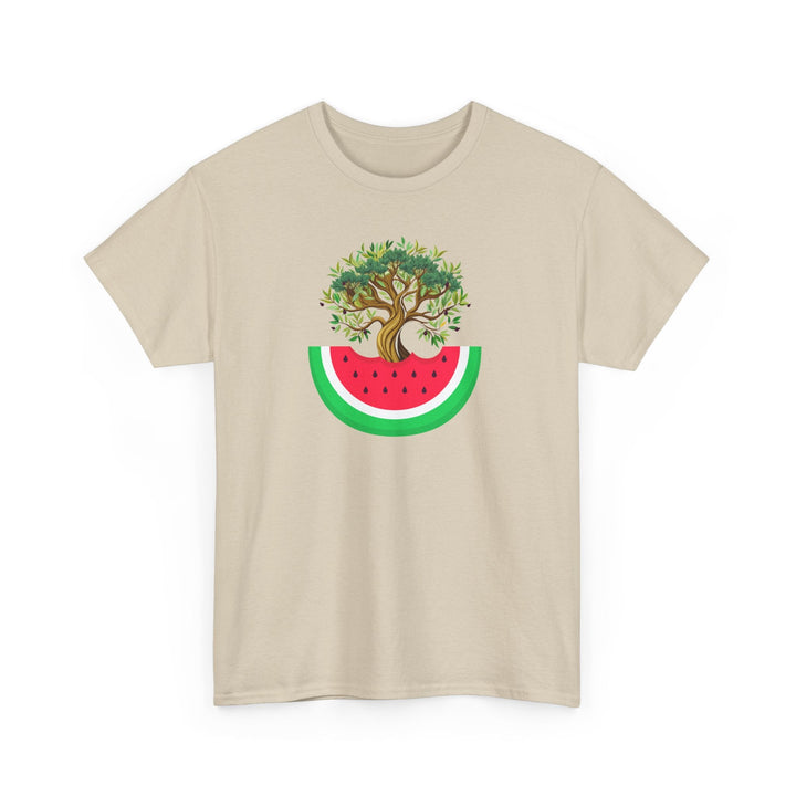 Watermelon & Olive Tree T-Shirt: A Taste of Palestine - The Kufiya ShopWatermelon & Olive Tree T-Shirt: A Taste of PalestineT-ShirtPrintifyThe Kufiya Shop85798571787392522431SandSWatermelon & Olive Tree T-Shirt: A Taste of Palestine