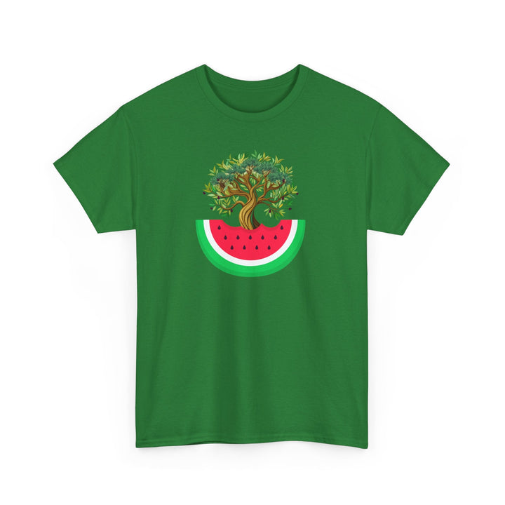 Watermelon & Olive Tree T-Shirt: A Taste of Palestine - The Kufiya ShopWatermelon & Olive Tree T-Shirt: A Taste of PalestineT-ShirtPrintifyThe Kufiya Shop87649243644858100748Turf GreenSWatermelon & Olive Tree T-Shirt: A Taste of Palestine