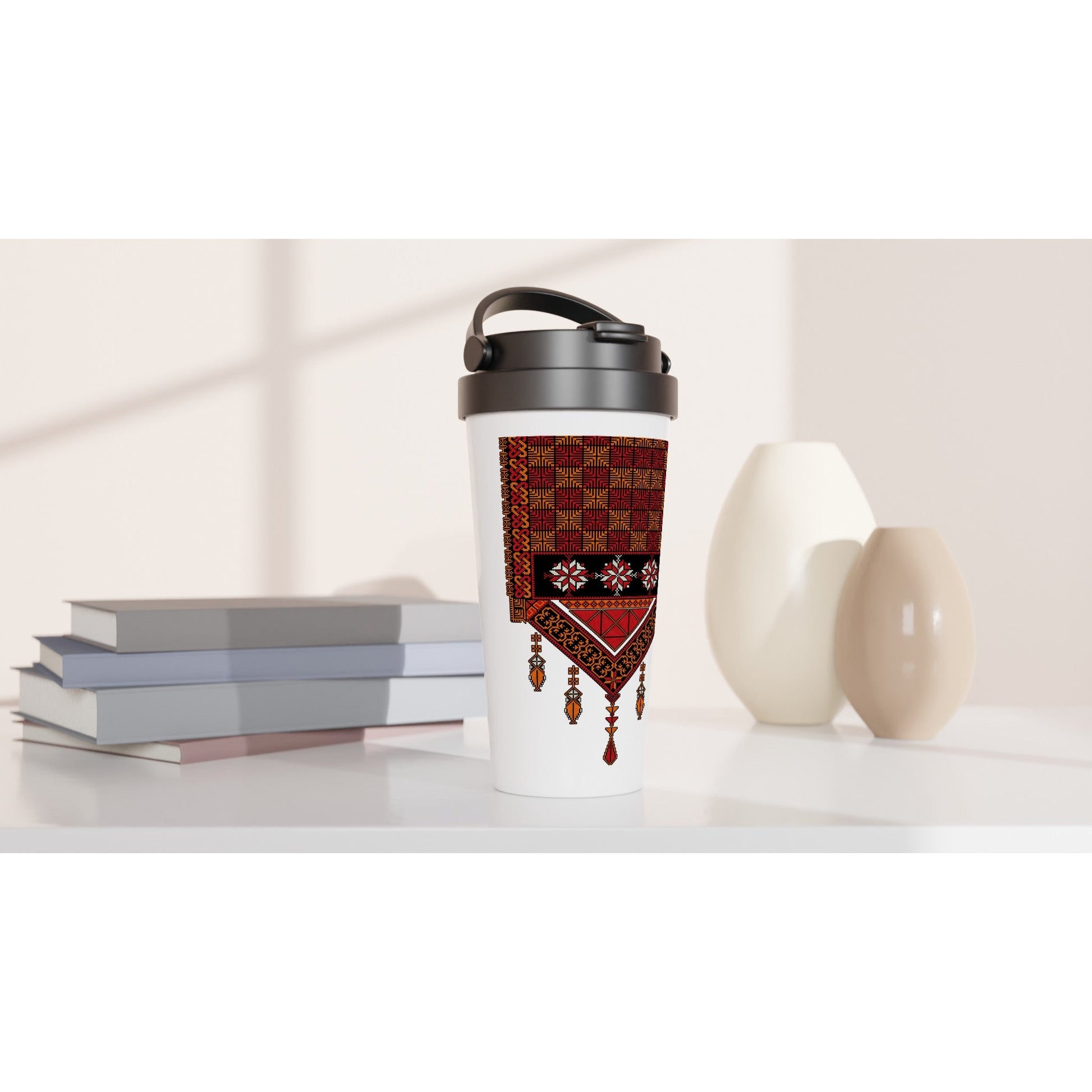 White Palestine Tatreez Design 15oz Stainless Steel Travel Mug - The Kufiya ShopWhite Palestine Tatreez Design 15oz Stainless Steel Travel MugPrint MaterialThe Kufiya StoreThe Kufiya Shop35d53ab6 - b9e8 - 4f39 - 9b2c - 7f64d875a1e4493d9354 - 7ace - 4f2e - a199 - 54b49982cd16