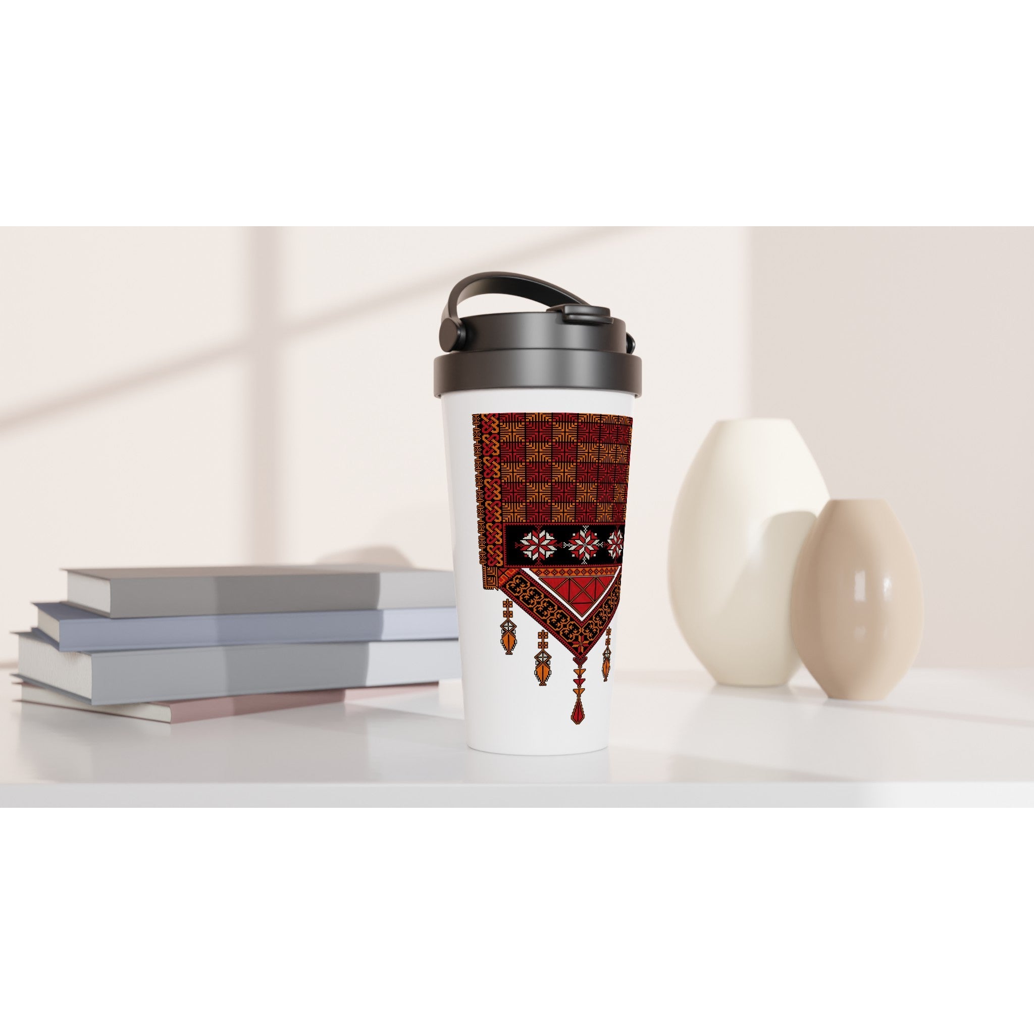 White Palestine Tatreez Design 15oz Stainless Steel Travel Mug - The Kufiya ShopWhite Palestine Tatreez Design 15oz Stainless Steel Travel MugPrint MaterialThe Kufiya StoreThe Kufiya Shop35d53ab6 - b9e8 - 4f39 - 9b2c - 7f64d875a1e4493d9354 - 7ace - 4f2e - a199 - 54b49982cd16