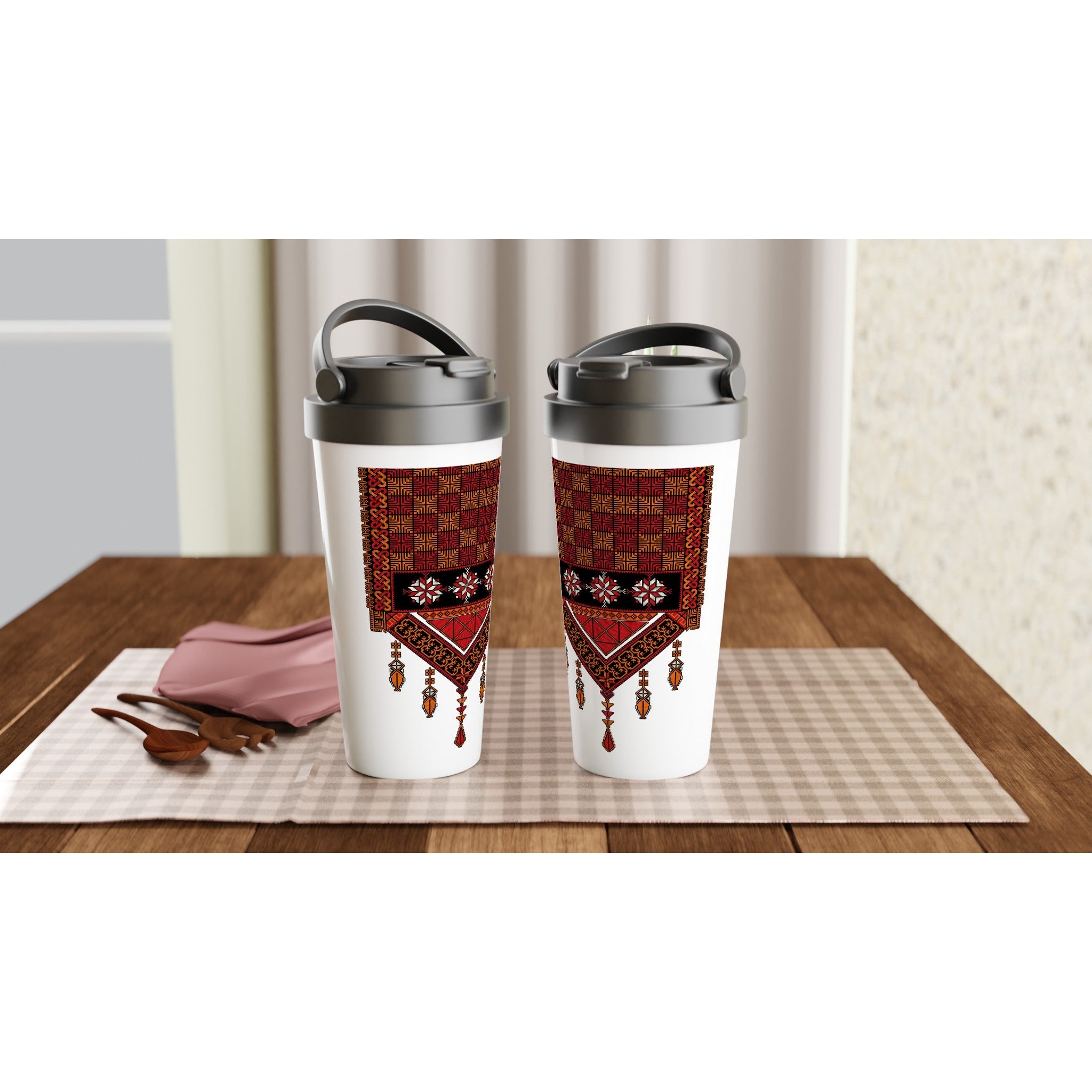 White Palestine Tatreez Design 15oz Stainless Steel Travel Mug - The Kufiya ShopWhite Palestine Tatreez Design 15oz Stainless Steel Travel MugPrint MaterialThe Kufiya StoreThe Kufiya Shop35d53ab6 - b9e8 - 4f39 - 9b2c - 7f64d875a1e4a7f374ec - e75e - 4aa8 - bf1b - 50d911b72831